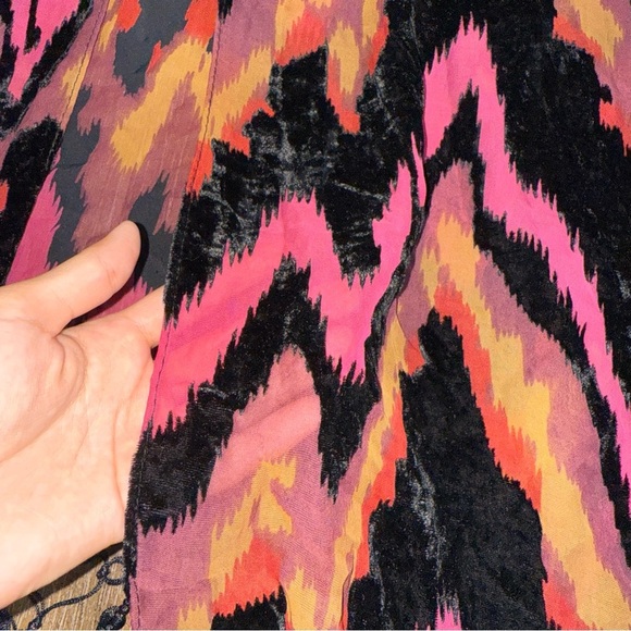 Free People Dripping Velvet Burnout Kimono Sheer Red Zigzag Coverup Beach - Picture 4 of 7